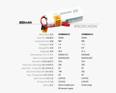 Dualsky 2S 7.4V 800mAh ECO 25C/5C