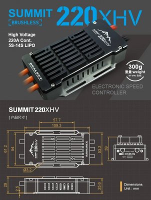 Dualsky Summit 220A HV 5-14S Opto med Telemetri (Futaba/Jeti) SBus2,EXBus,SRXL2