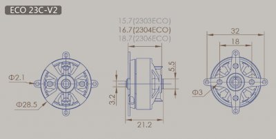Dualsky ECO 2303C V2 KV:1800 19gr (2-3S)