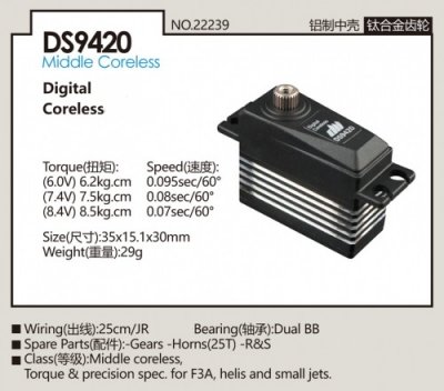 Dualsky DS9420 Digitalt Midi, 8,4V, 8,5kg, 29 gram