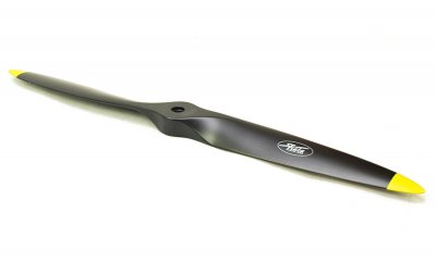 Fiala träpropeller 19X8 Svart med gula spetsar