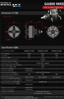 Dualsky GA800.19 MK2 KV:640, 173gr (5-6S)