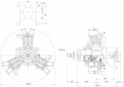 Saito FG-19R3 19cc 4-takts 3-cyl Stjärnmotor Bensin